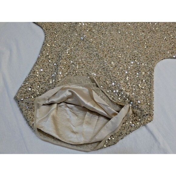 Aidan Mattox Dress Women 4 gold Beaded Sequin Mini Embellished Cold Shoulder - Picture 12 of 16